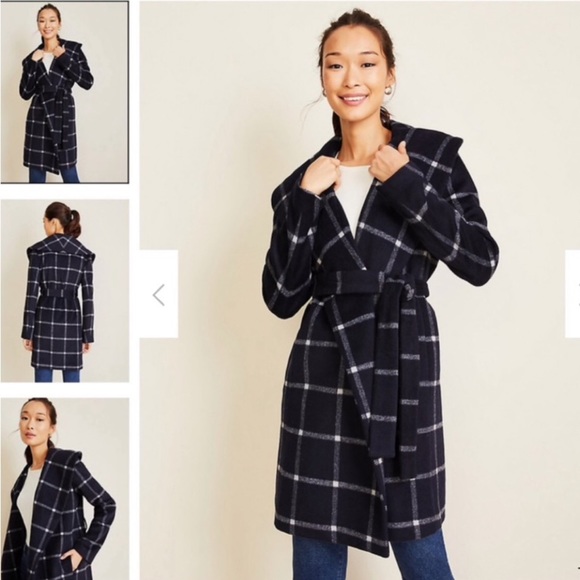 ANN TAYLOR Windowpane Shawl Collar Wrap Coat - Picture 4 of 4